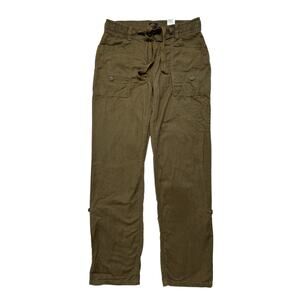 H&M Linen Blend Cargo Roll Tab Crop Pants in Olive Green Size 6 Womens Straight